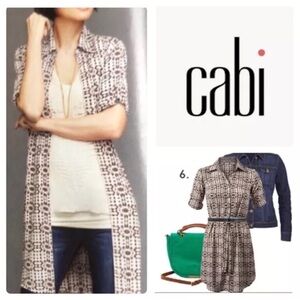 CAbi "Colony Club" Blush Pink & Black Geometric Cheetah Print Belted Shirt Dress